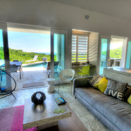 Casa Angular dining room view of the Caribbean. A Vieques Island vacation rental villa.
