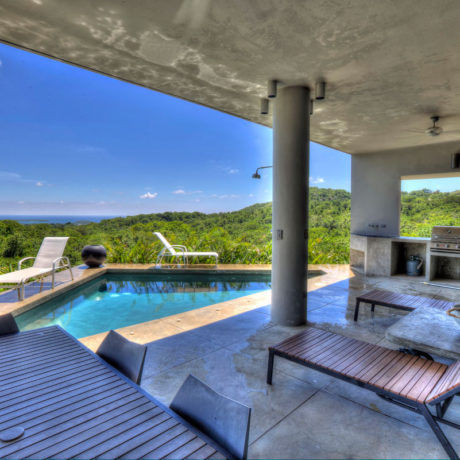 Casa Angular vacation rental villa has a pool with a Caribbean view on Vieques island, Puerto Rico.